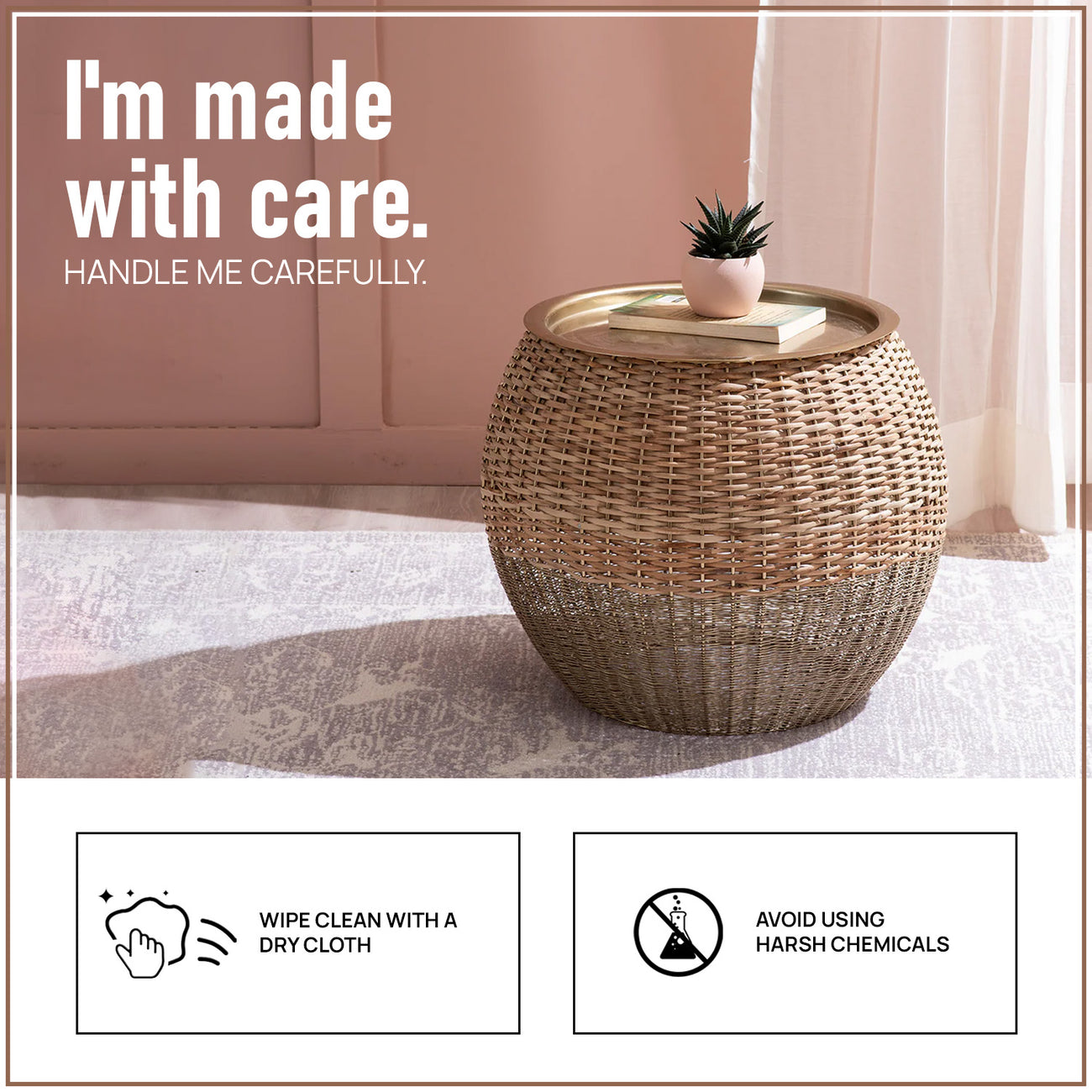 Opulent Rattan and Gold Table Set of 2