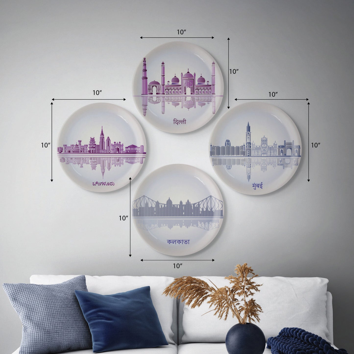Urban Dreamscapes: Cityscape collage Artistry porcelain Wall Plates Set of 4