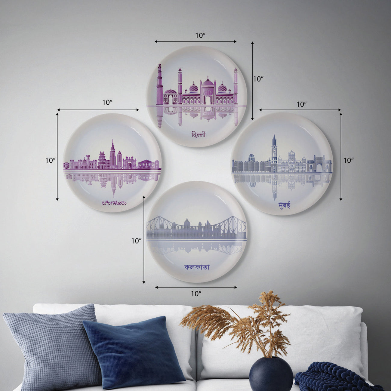 Urban Dreamscapes: Cityscape collage Artistry porcelain Wall Plates Set of 4