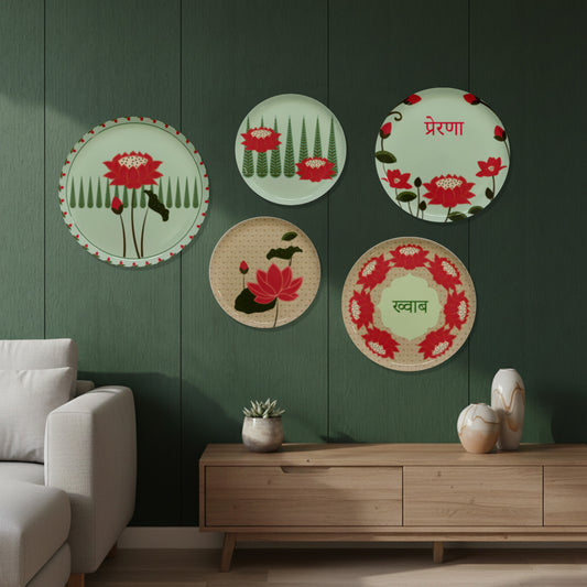 Pastel Lotus Garden Metallic Wall Plate Set of 5