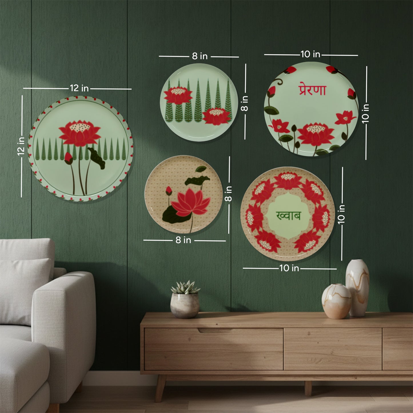 Pastel Lotus Garden Metallic Wall Plate Set of 5