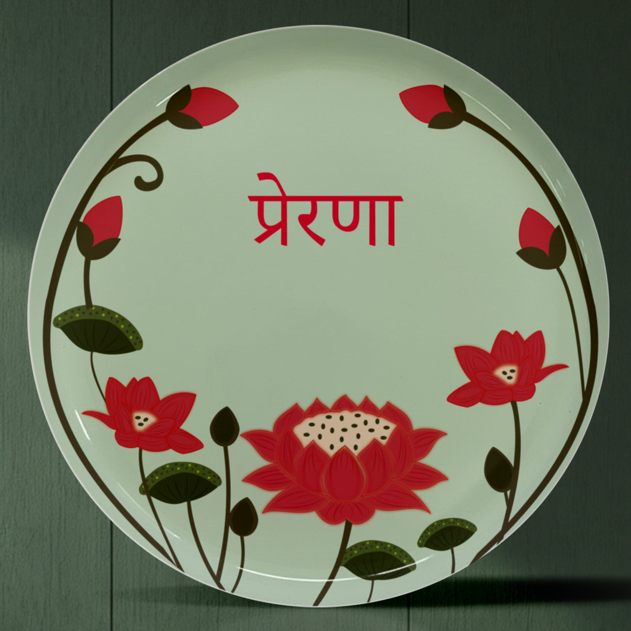 Red Lotus & Lily Metallic Wall Plate Combo Set of 5