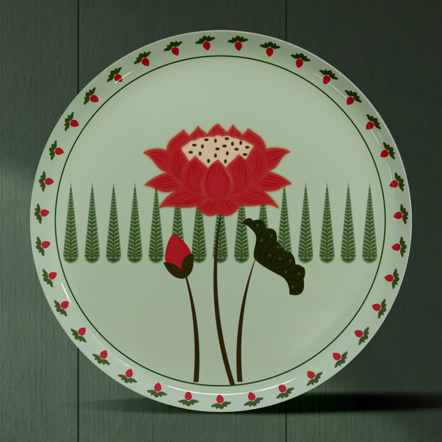 Red Lotus & Lily Metallic Wall Plate Combo Set of 5