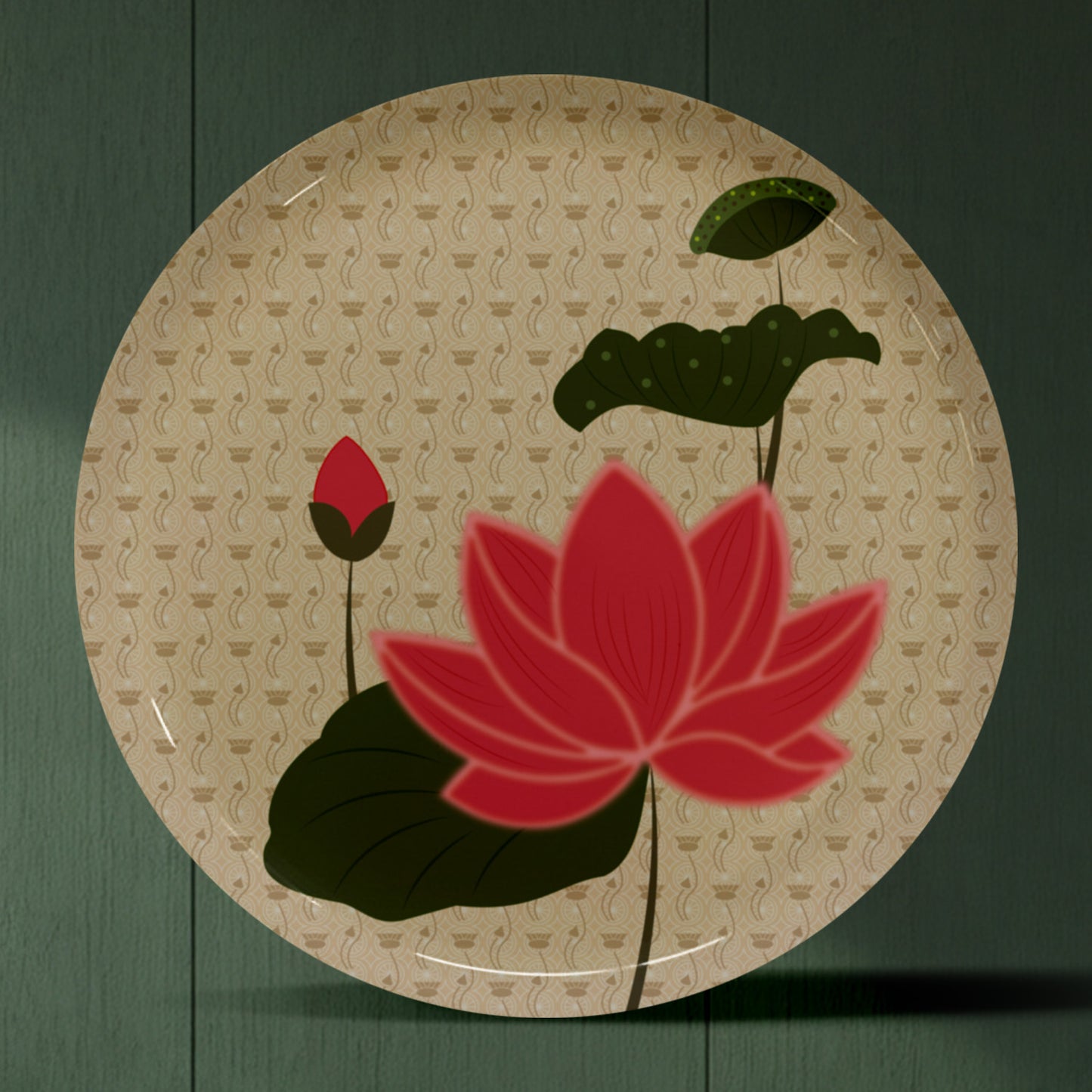Red Lotus & Lily Metallic Wall Plate Combo Set of 5