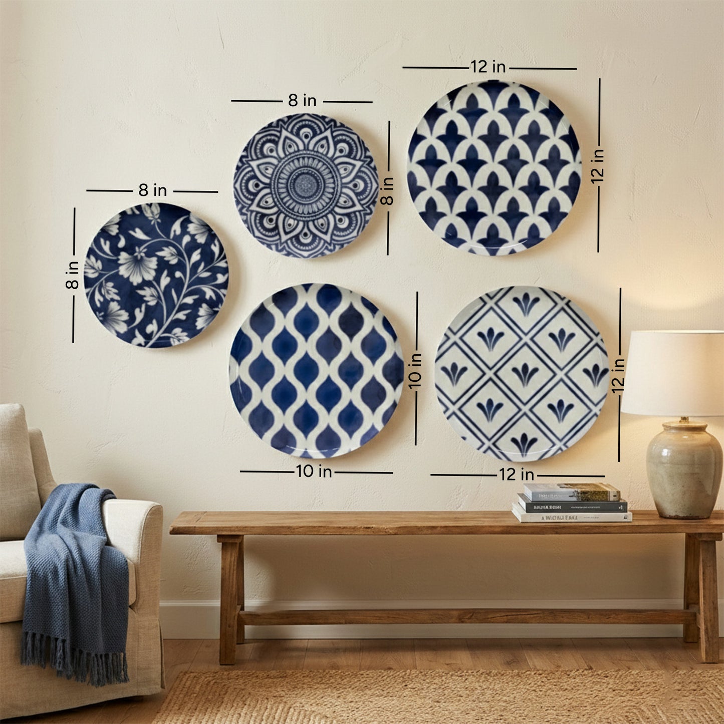 Indigo Mosaic Metallic Wall Plate Set of 5