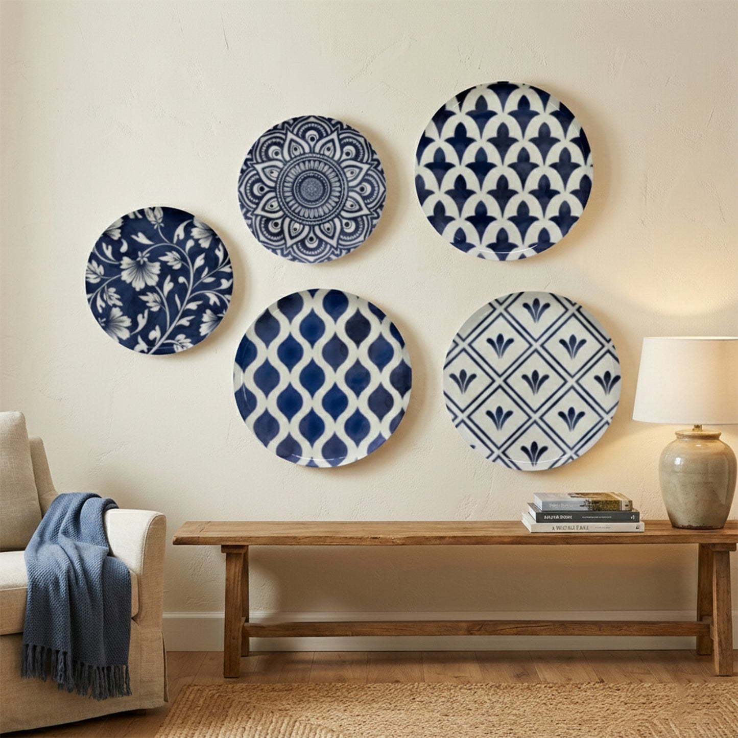Indigo Mosaic Metallic Wall Plate Set of 5