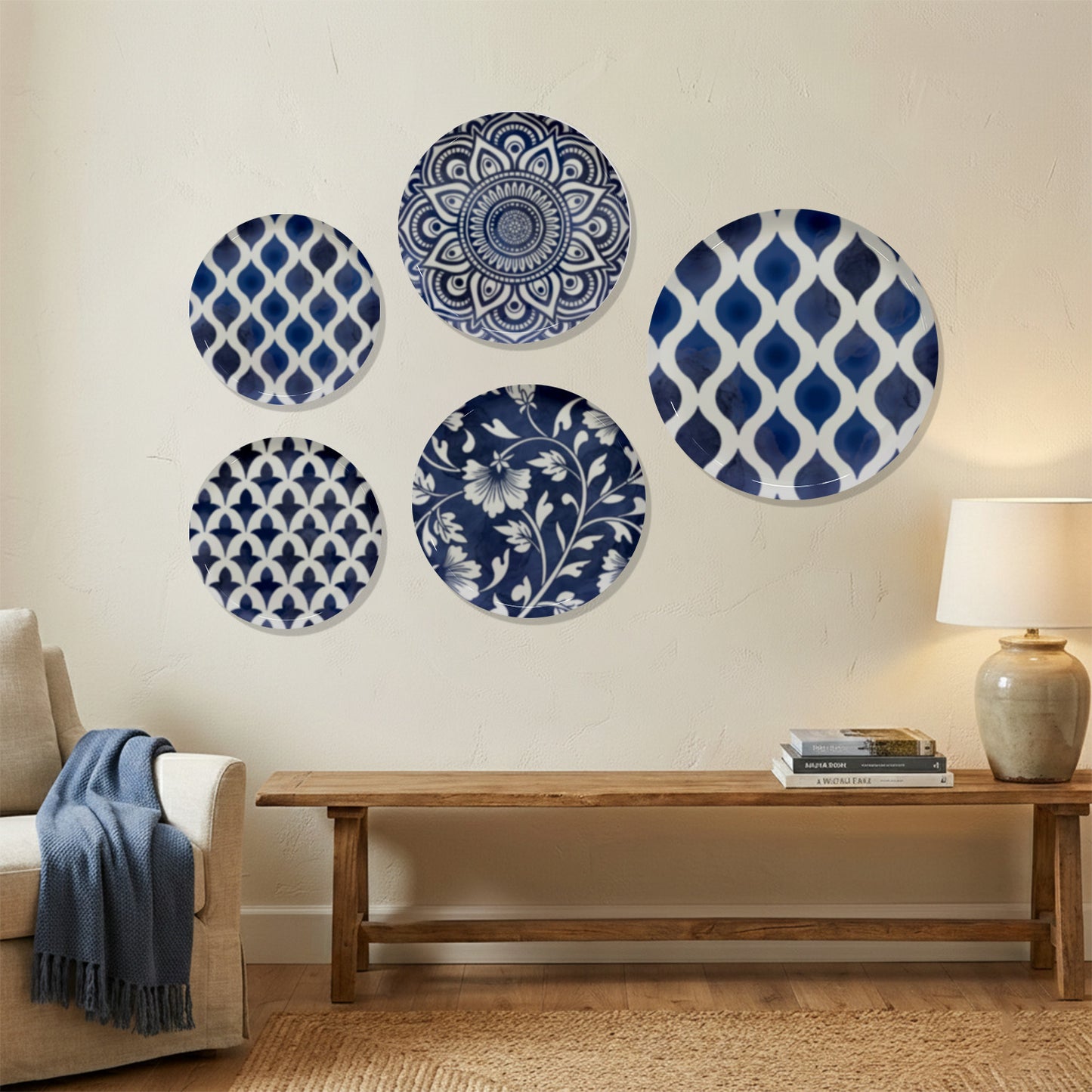 Royal Blue Geometric Metallic Wall Plate Set of 5