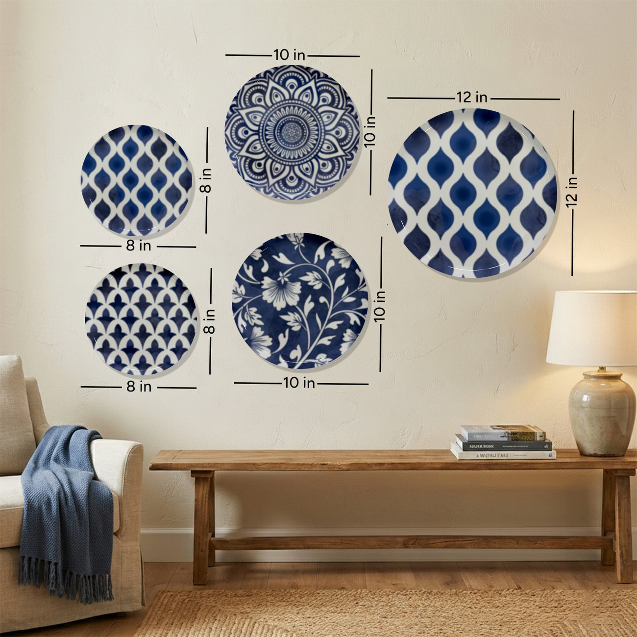 Royal Blue Geometric Metallic Wall Plate Set of 5