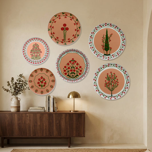 Terracotta Floral Mandala Metallic Wall Plate Set of 6
