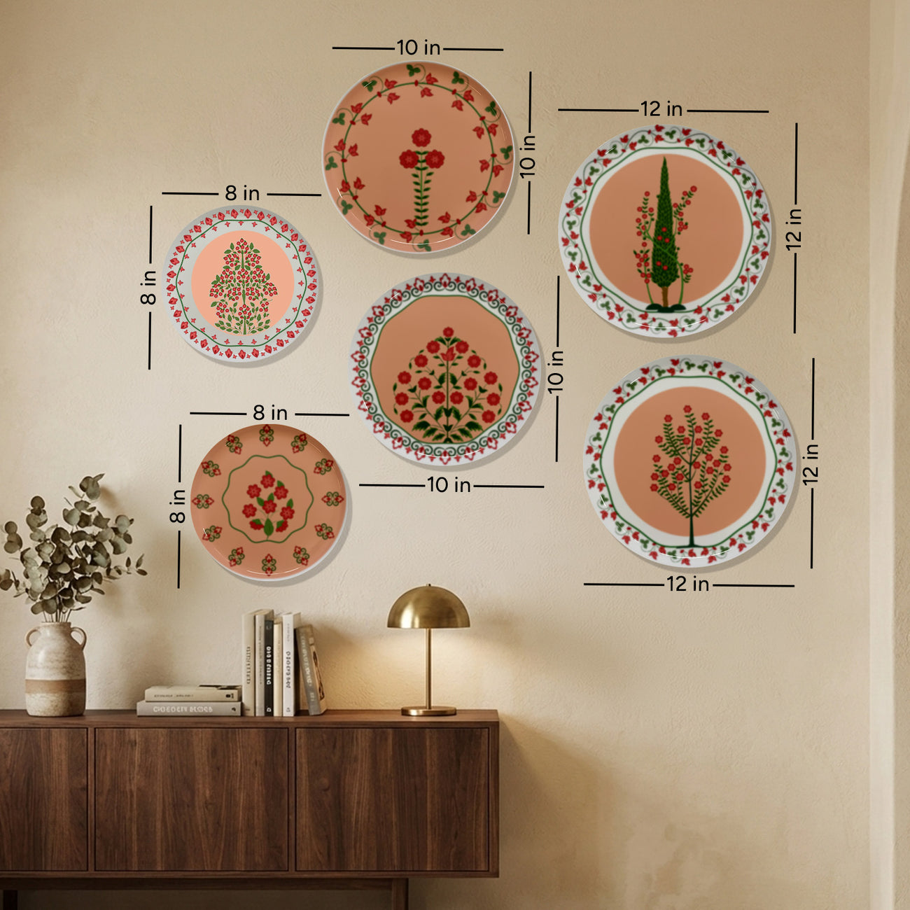 Terracotta Floral Mandala Metallic Wall Plate Set of 6
