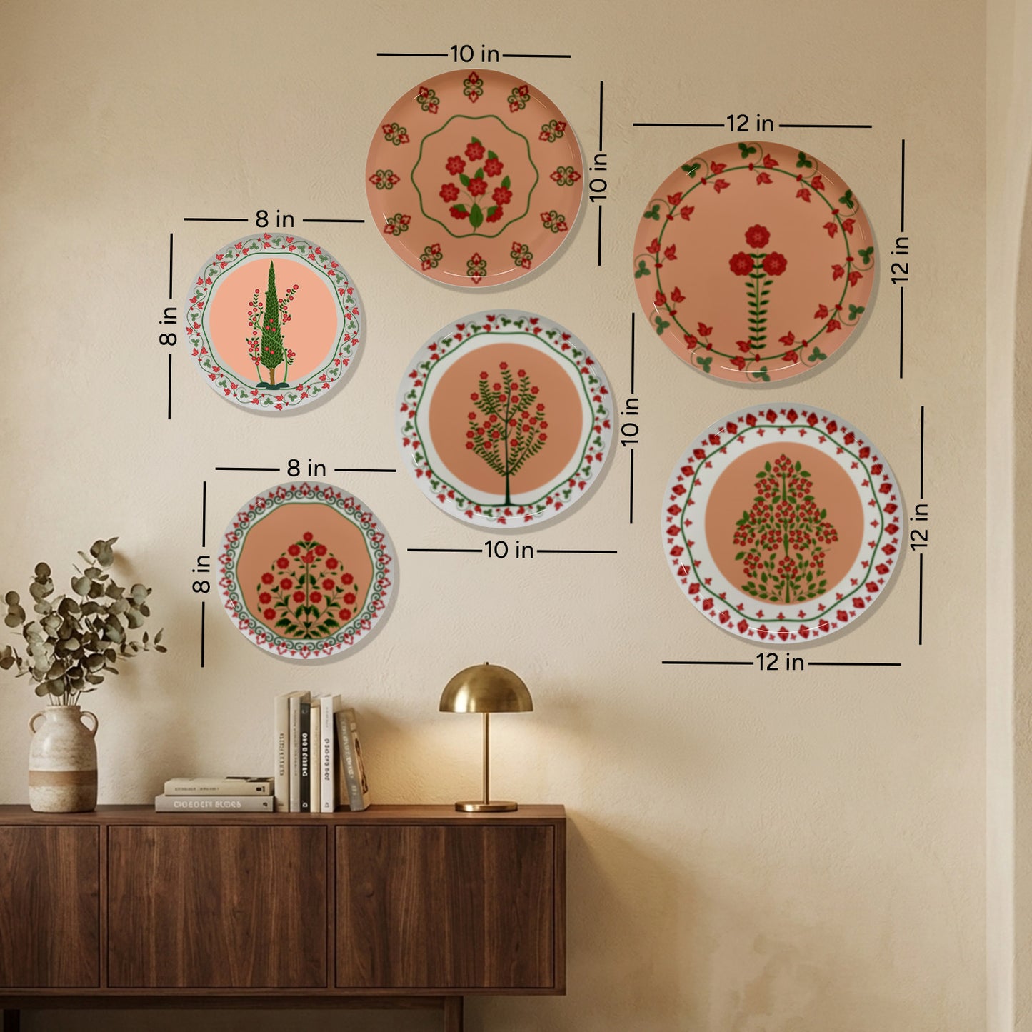Traditional Orange Boho Metallic Wall Plate Set of 6