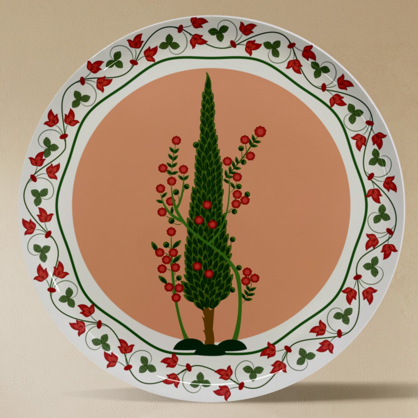 Traditional Orange Boho Metallic Wall Plate Set of 6