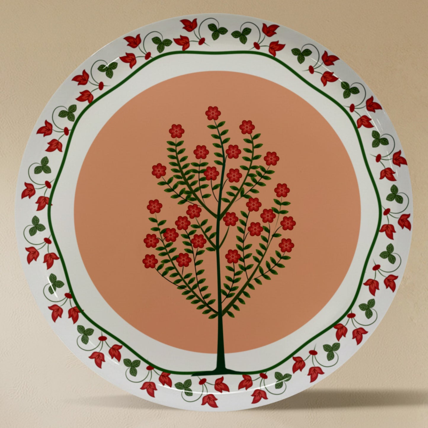 Traditional Orange Boho Metallic Wall Plate Set of 6