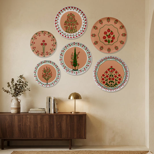 Ethnic Floral Mandala Metallic Wall Plate Set of 6