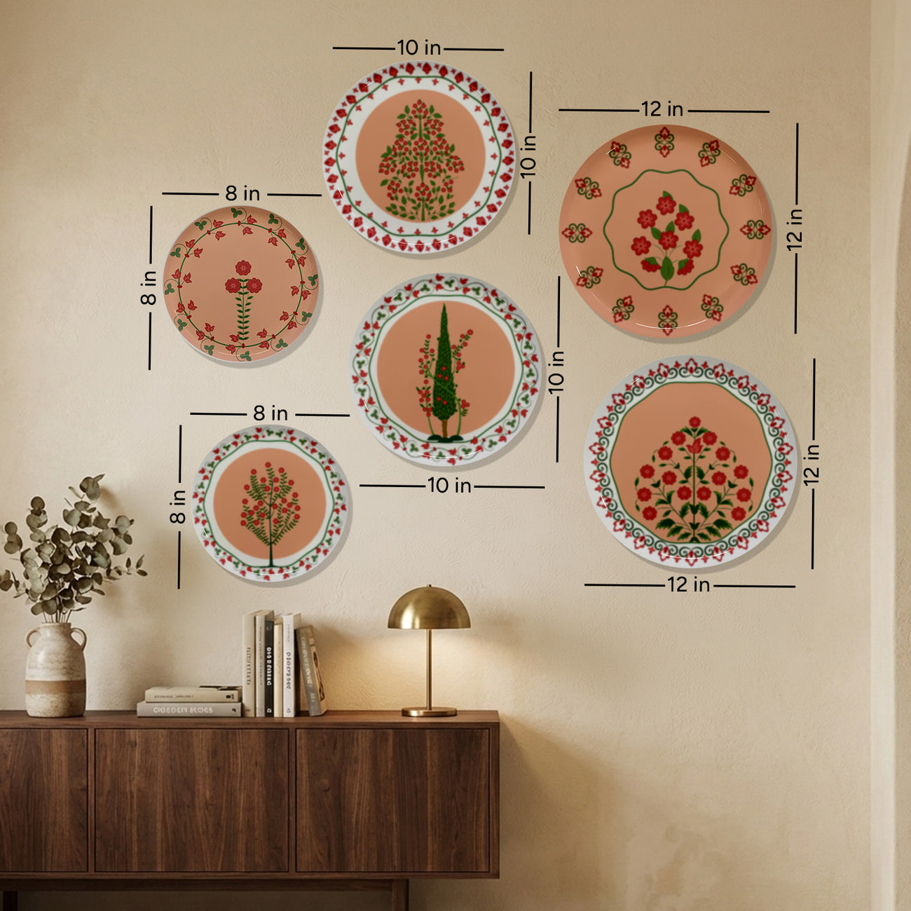 Ethnic Floral Mandala Metallic Wall Plate Set of 6