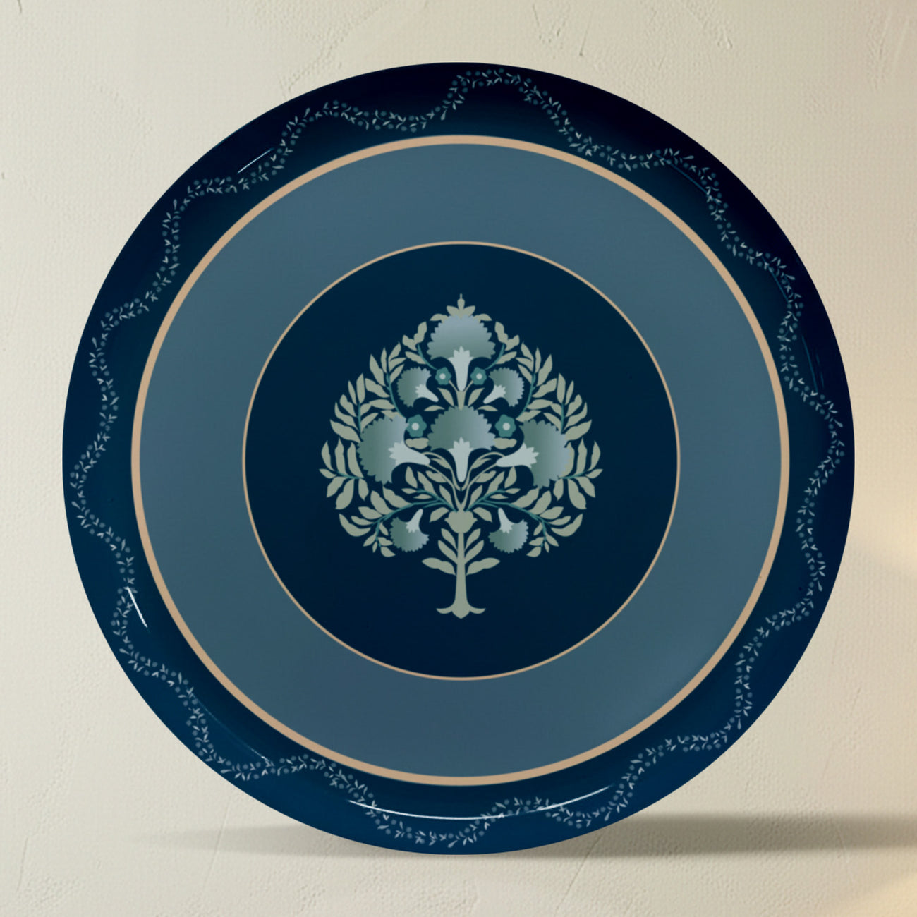 Blue Pottery Inspired Metallic Wall Plate Set of 5
