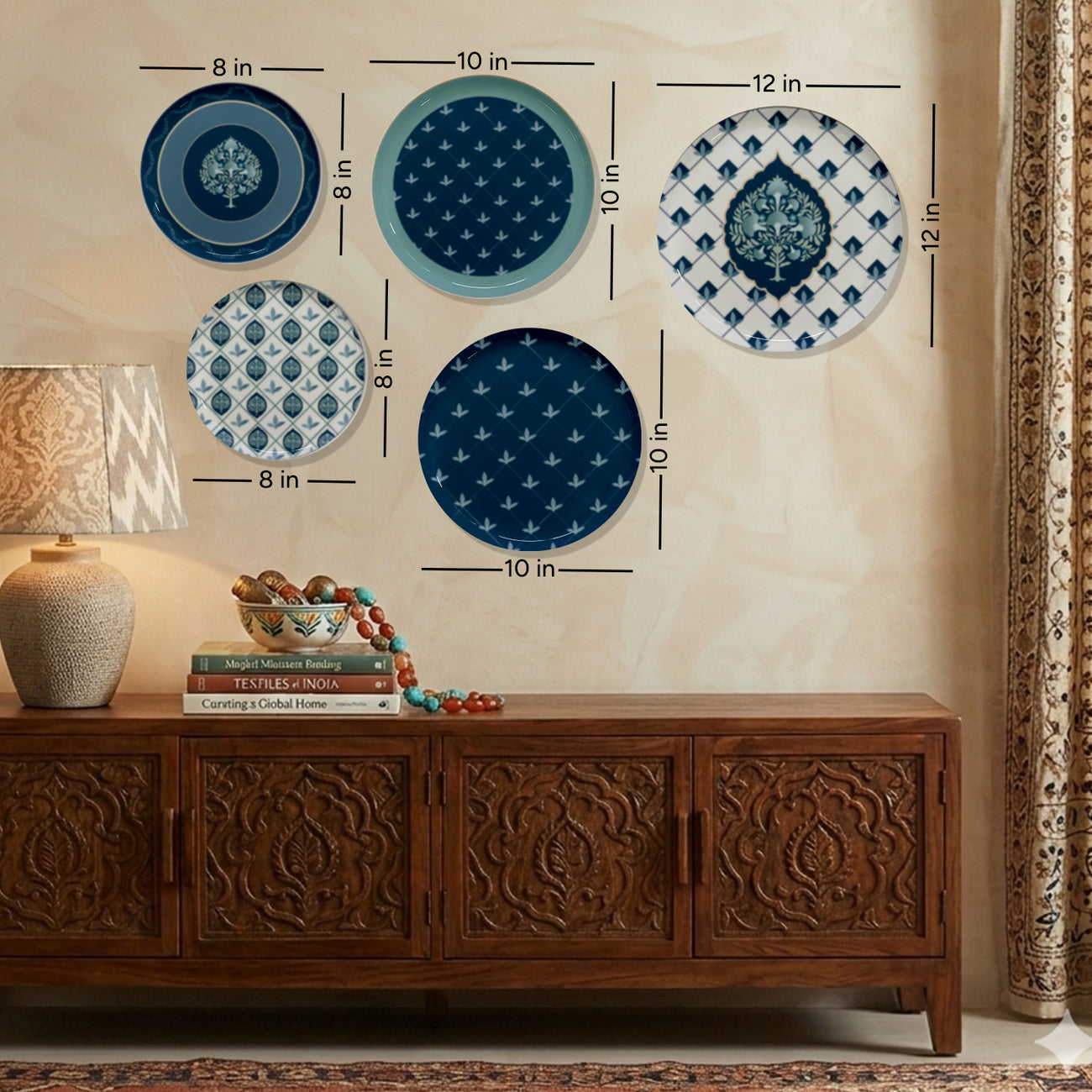 Indigo Medallion Metallic Wall Plate Combo Set of 5