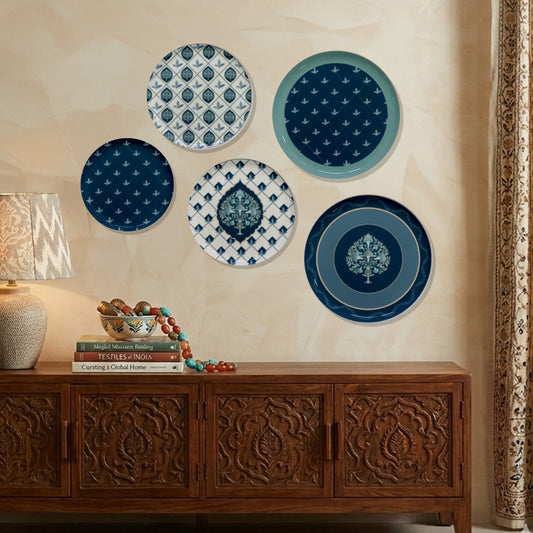 Navy & Sky Blue Metallic Wall Plate Set of 5