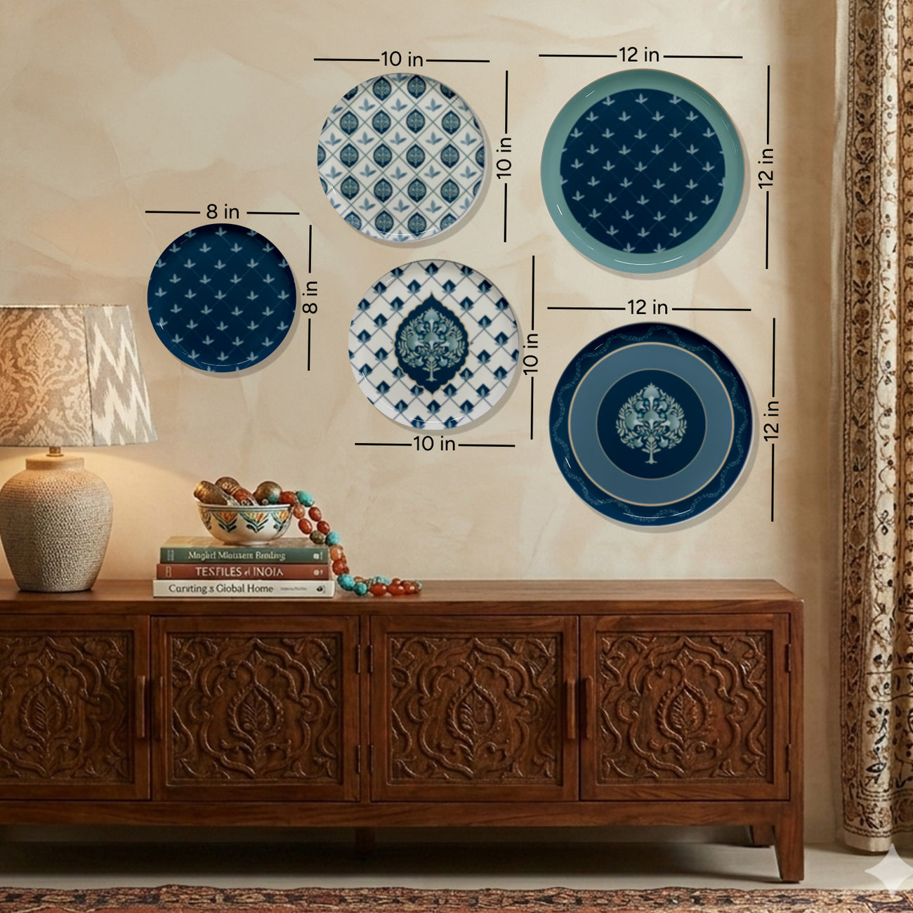 Navy & Sky Blue Metallic Wall Plate Set of 5