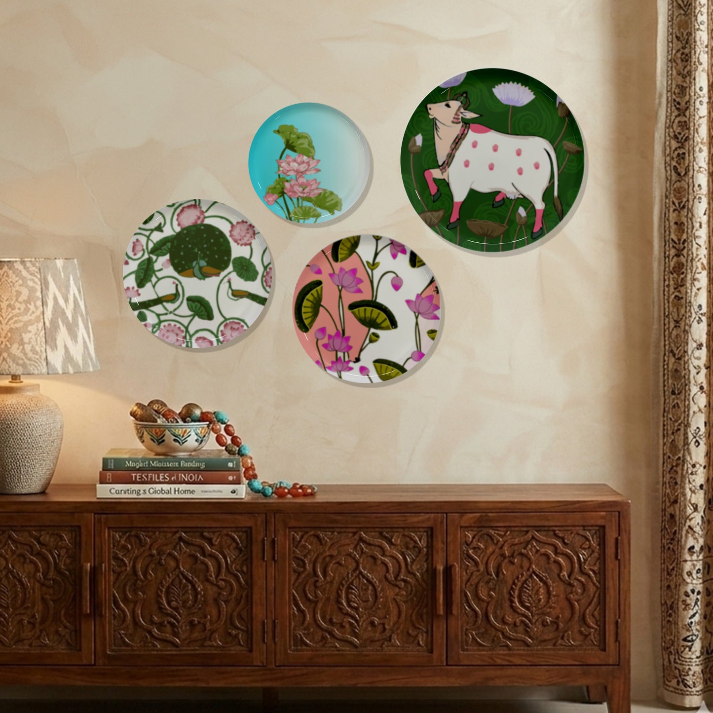 Exotic Paradise Floral Metallic Wall Plate Set of 4