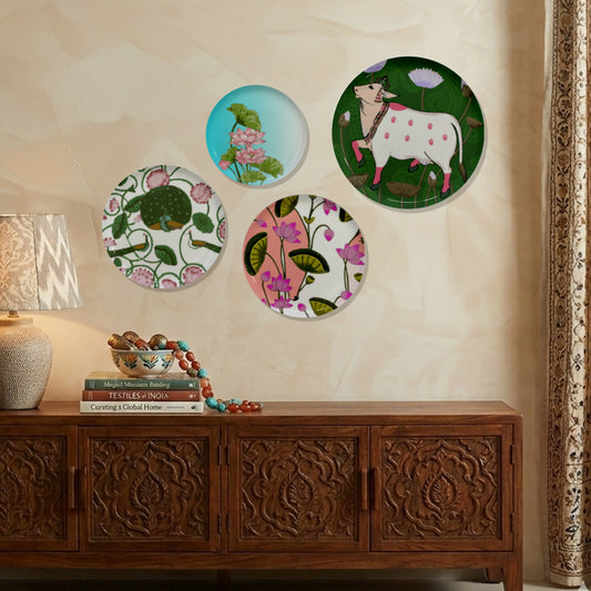 Exotic Paradise Floral Metallic Wall Plate Set of 4