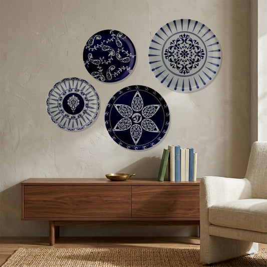 Royal Blue Starburst Metallic Wall Plate Set of 4