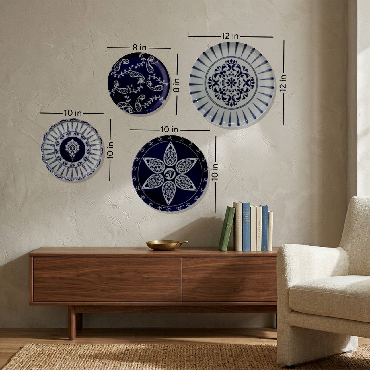 Royal Blue Starburst Metallic Wall Plate Set of 4