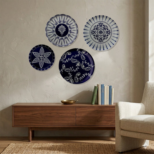 Classic Indigo Star Metallic Wall Plate Set of 4