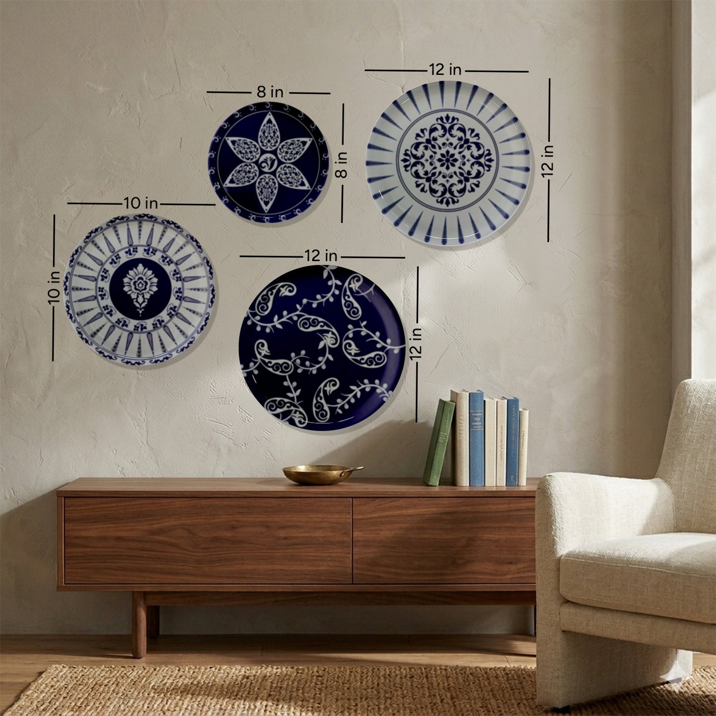 Classic Indigo Star Metallic Wall Plate Set of 4