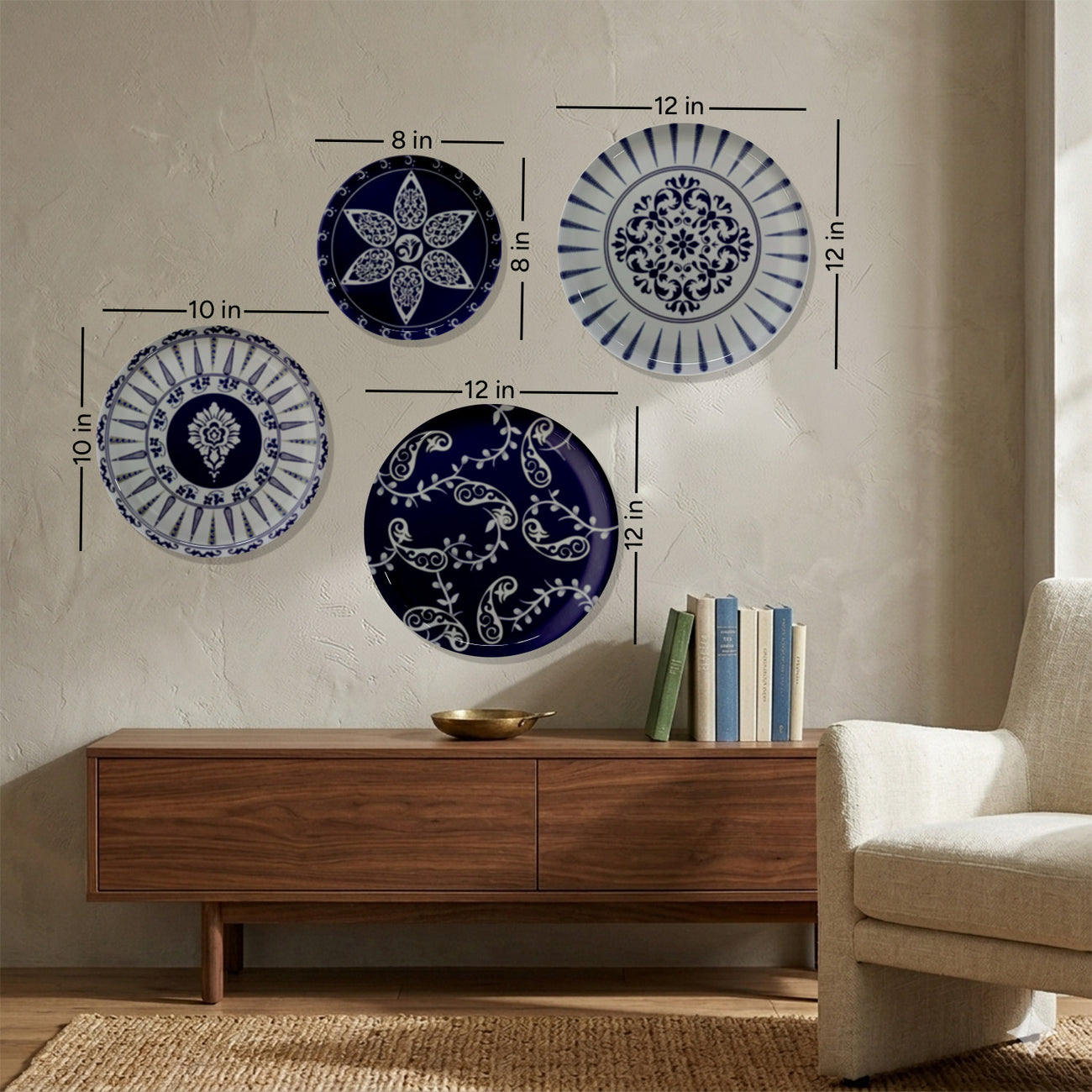 Classic Indigo Star Metallic Wall Plate Set of 4