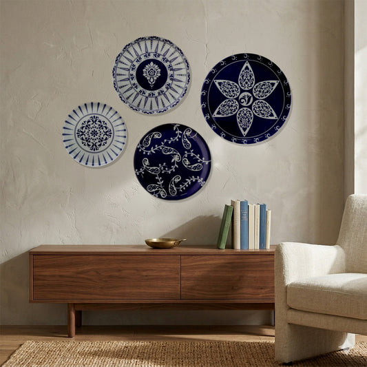 Indigo Starburst Metallic Wall Plate Set of 4
