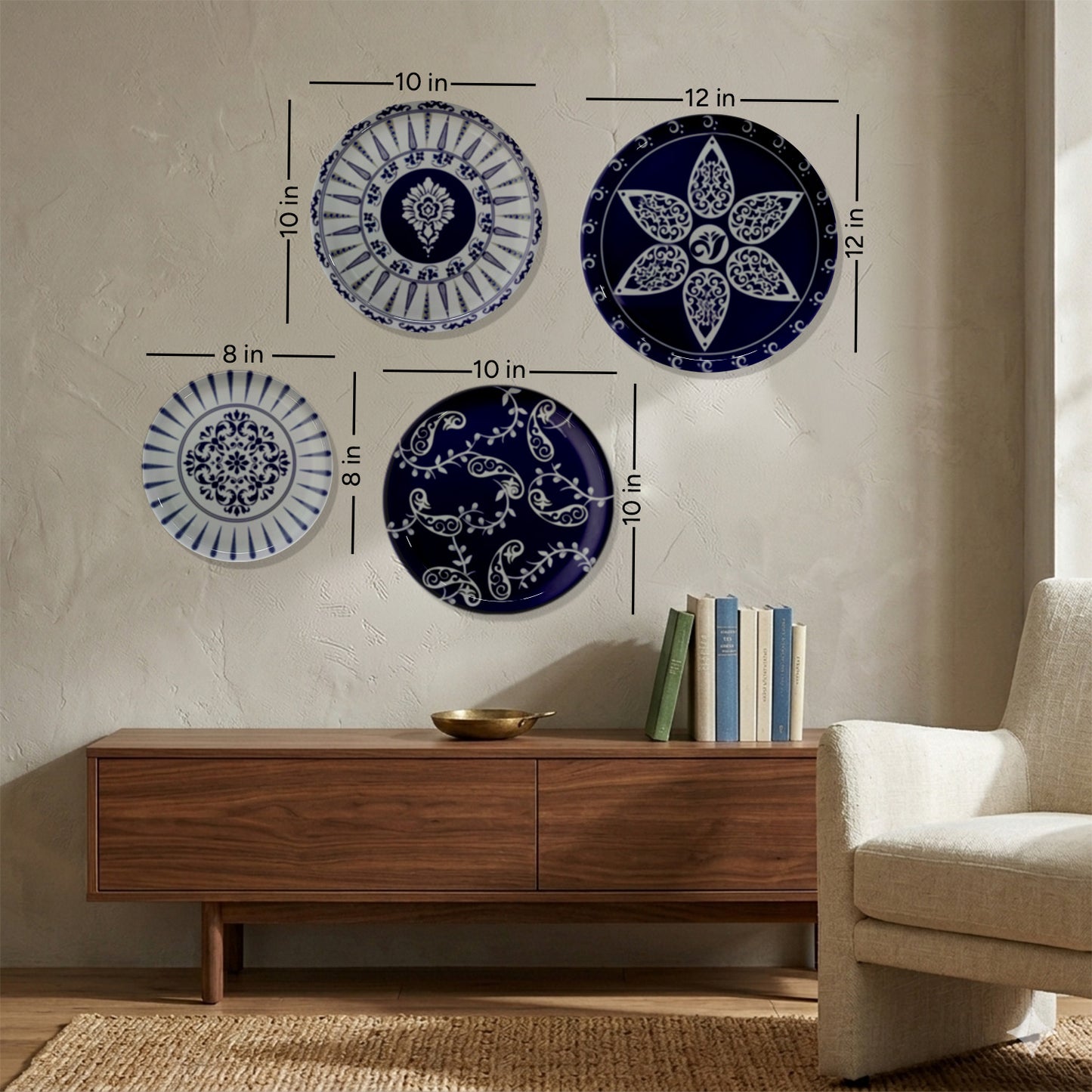 Indigo Starburst Metallic Wall Plate Set of 4