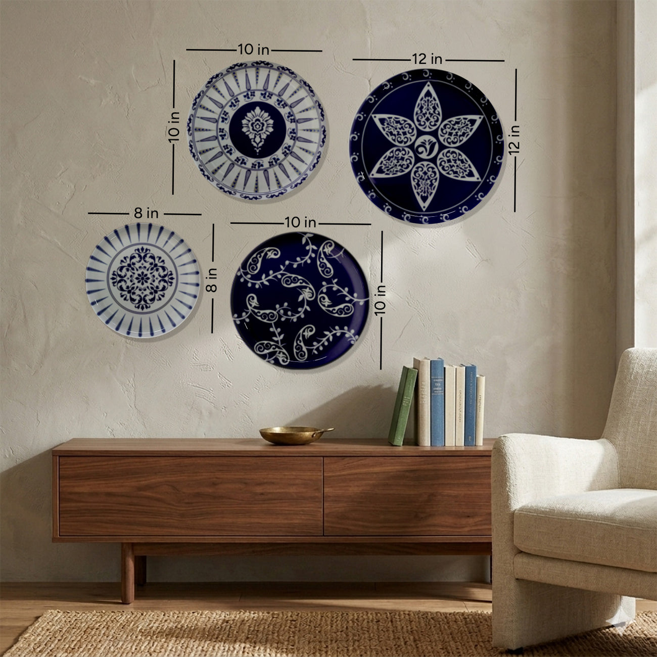 Indigo Starburst Metallic Wall Plate Set of 4