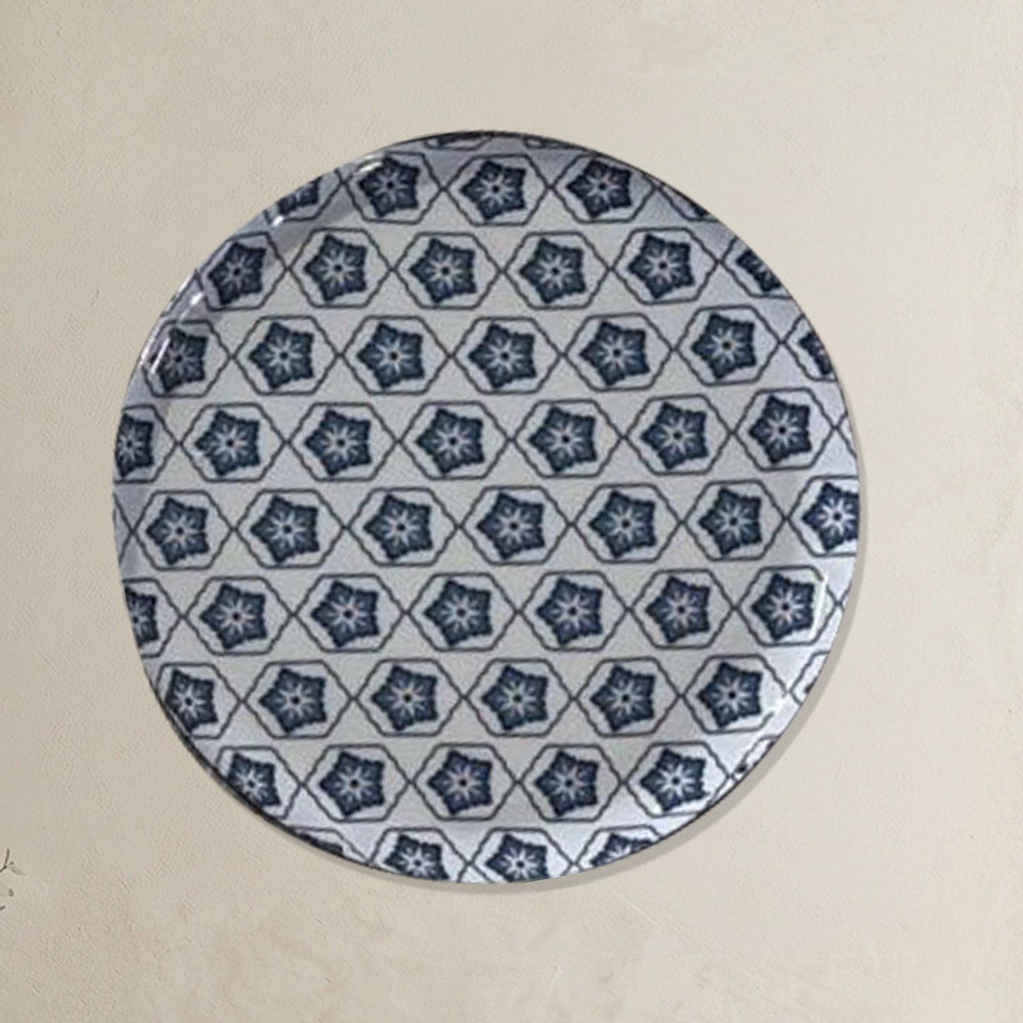 Blue & White Geometric Metallic Wall Plate Set of 8