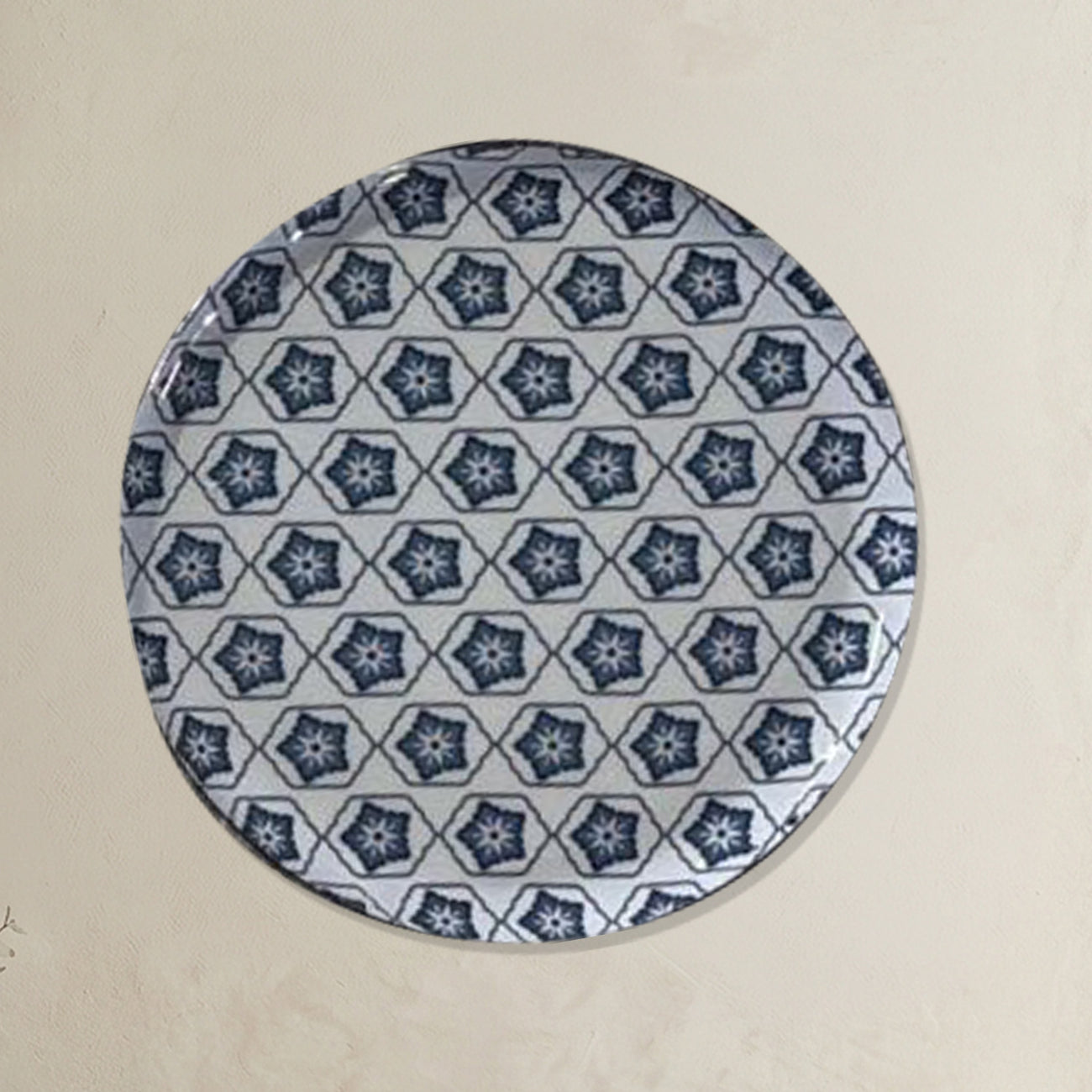 Blue & White Geometric Metallic Wall Plate Set of 8