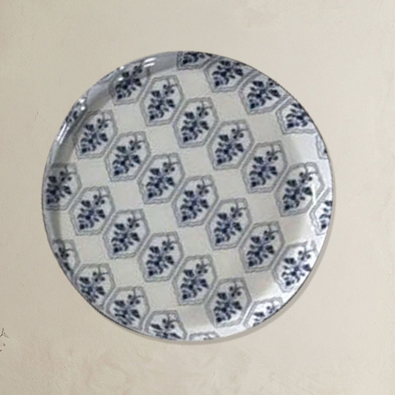 Blue & White Geometric Metallic Wall Plate Set of 8