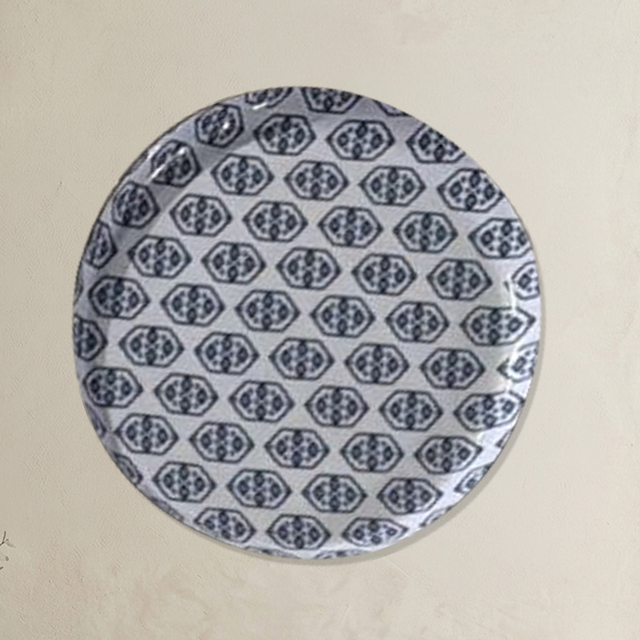 Blue & White Geometric Metallic Wall Plate Set of 8
