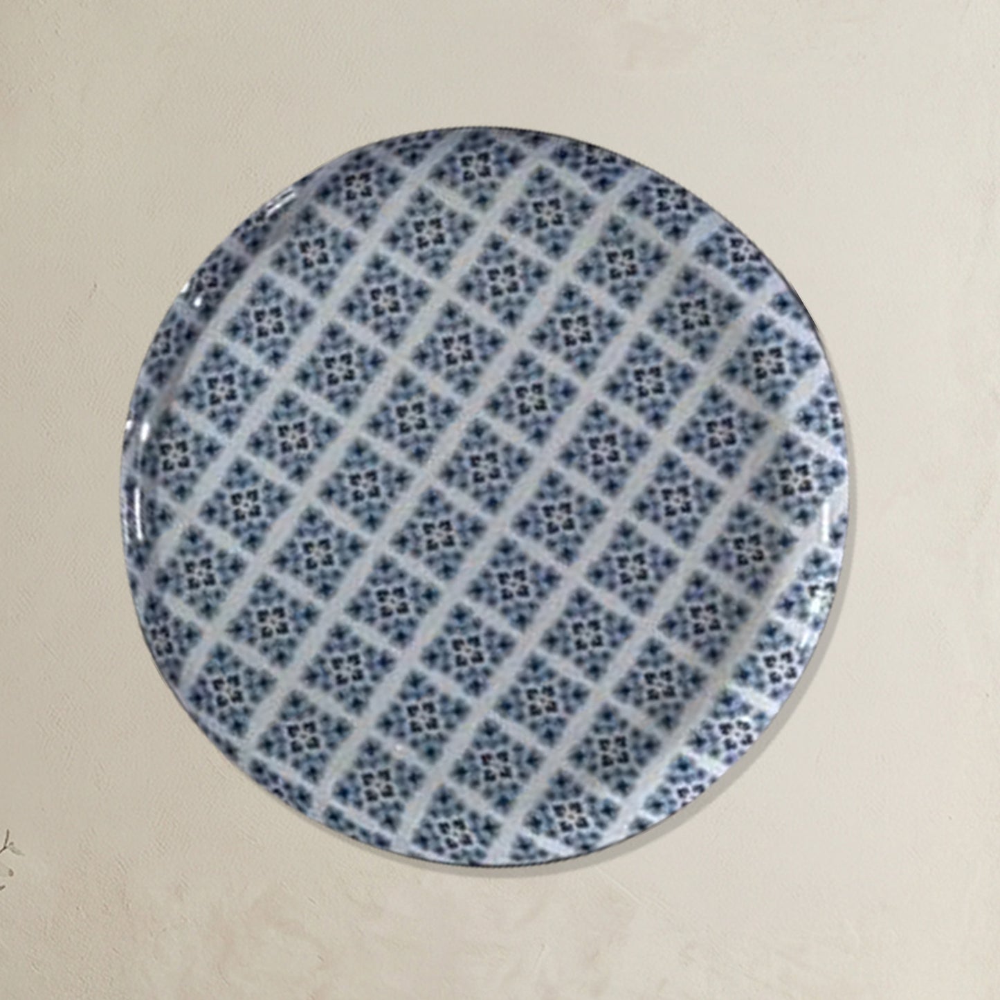 Blue & White Geometric Metallic Wall Plate Set of 8