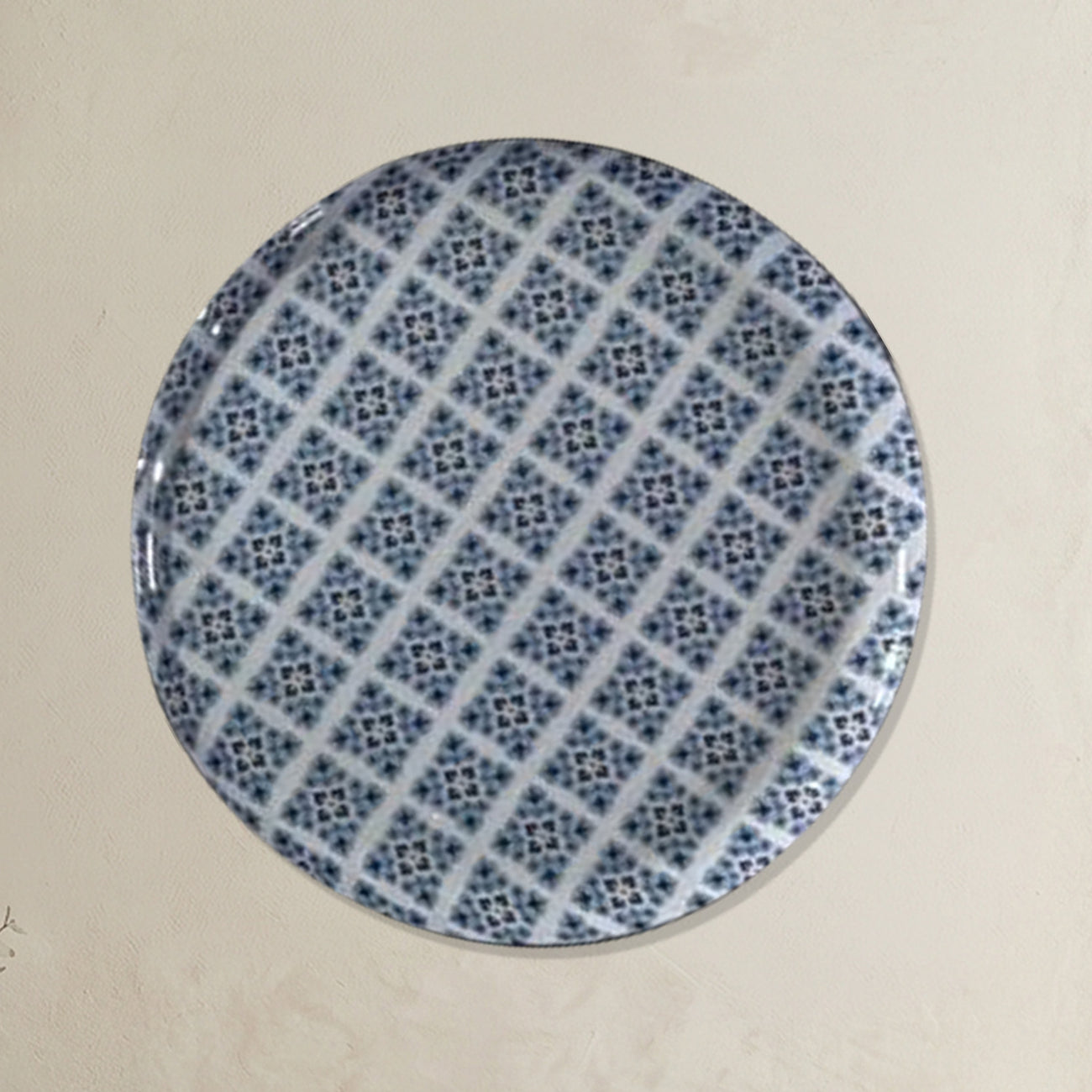 Blue & White Geometric Metallic Wall Plate Set of 8