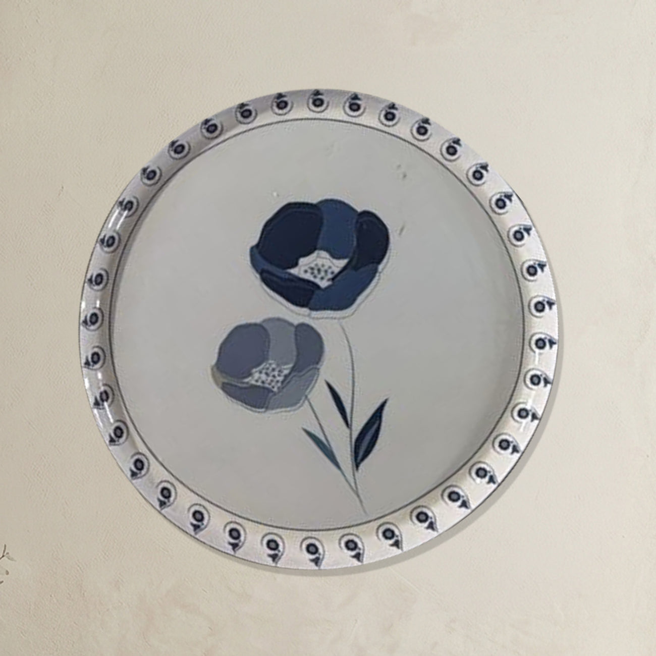 Blue & White Geometric Metallic Wall Plate Set of 8