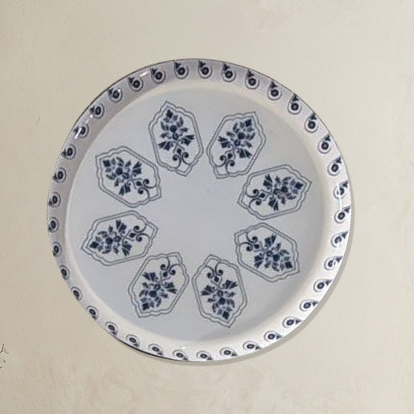 Blue & White Geometric Metallic Wall Plate Set of 8