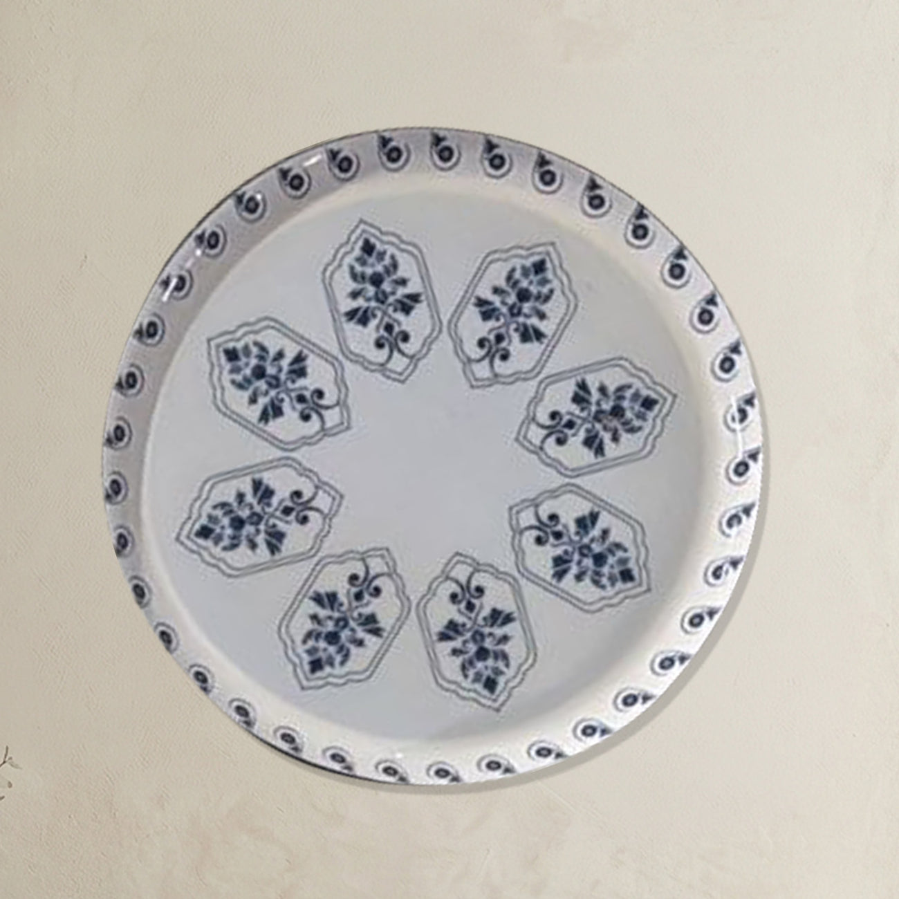 Blue & White Geometric Metallic Wall Plate Set of 8