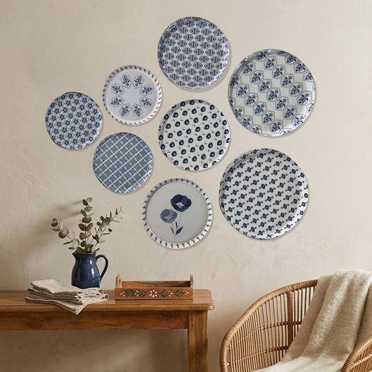 Indigo Pattern Metallic Wall Plate Combo Set of 8