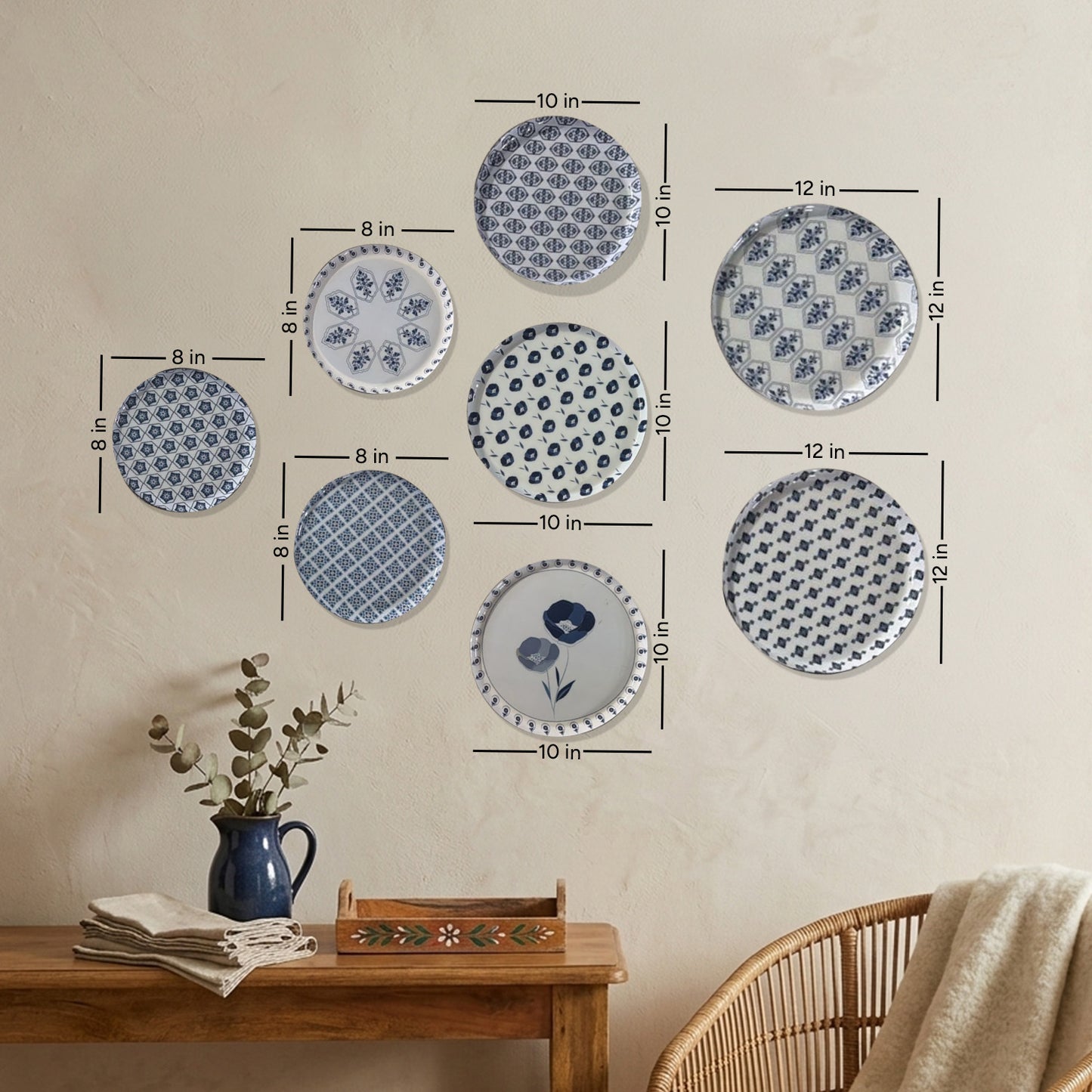 Indigo Pattern Metallic Wall Plate Combo Set of 8