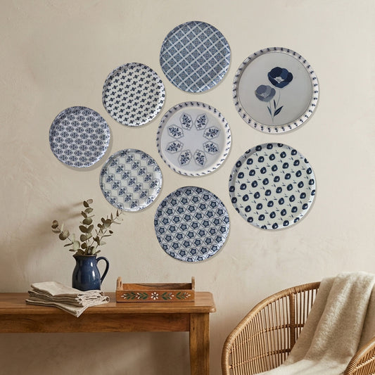 Royal Blue Geometric Metallic Wall Plate Set of 8