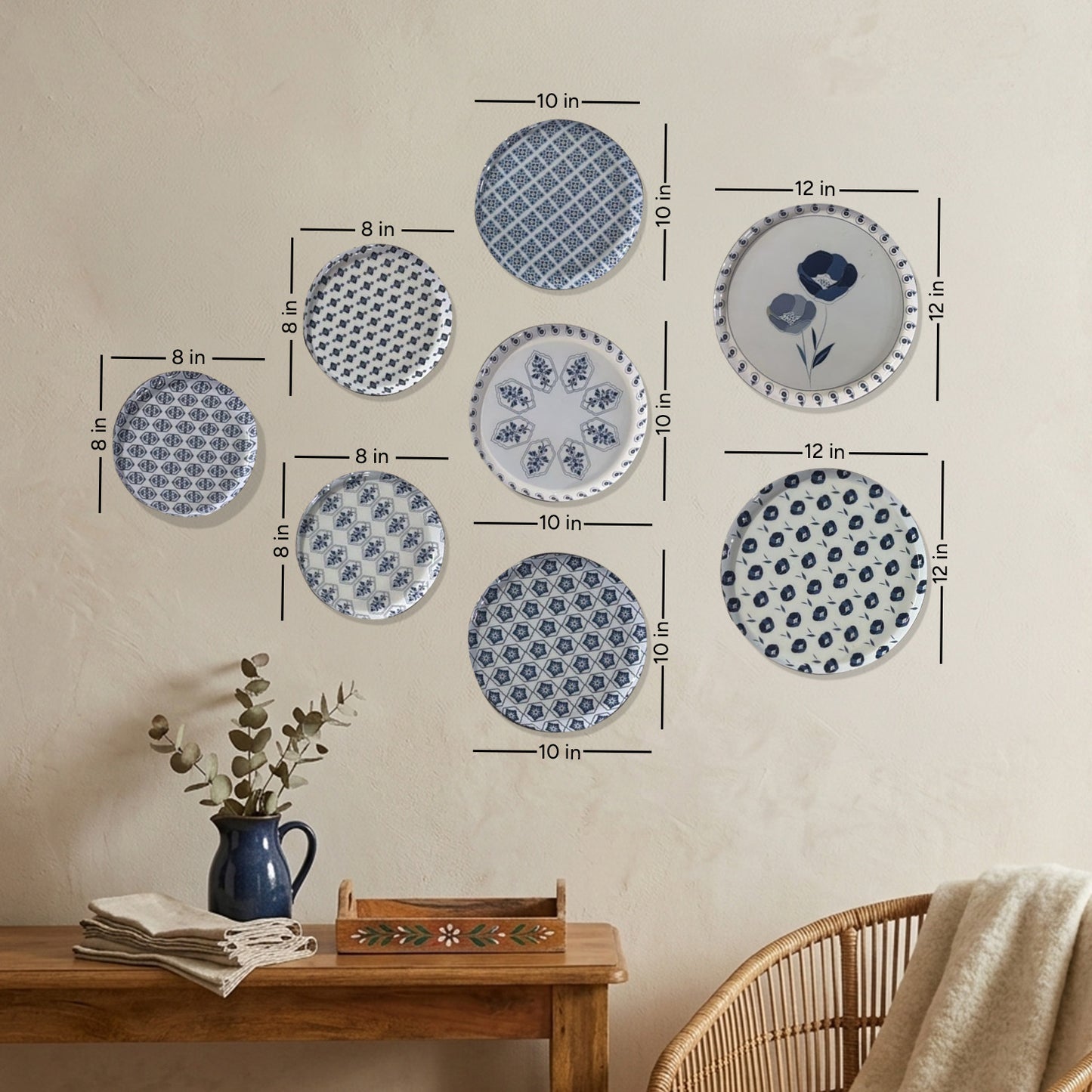 Royal Blue Geometric Metallic Wall Plate Set of 8