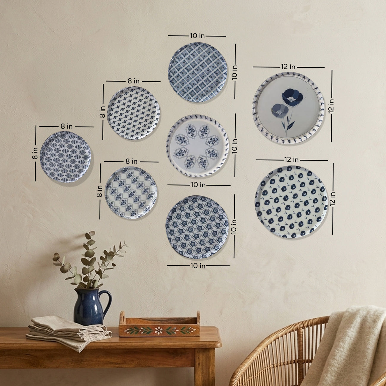 Royal Blue Geometric Metallic Wall Plate Set of 8