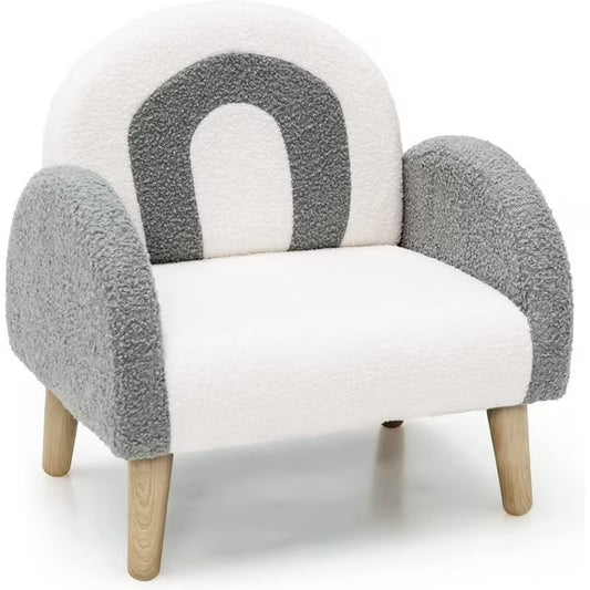 Grey & White CloudArch Kids Armchair with Wooden LegsPlush Fabric