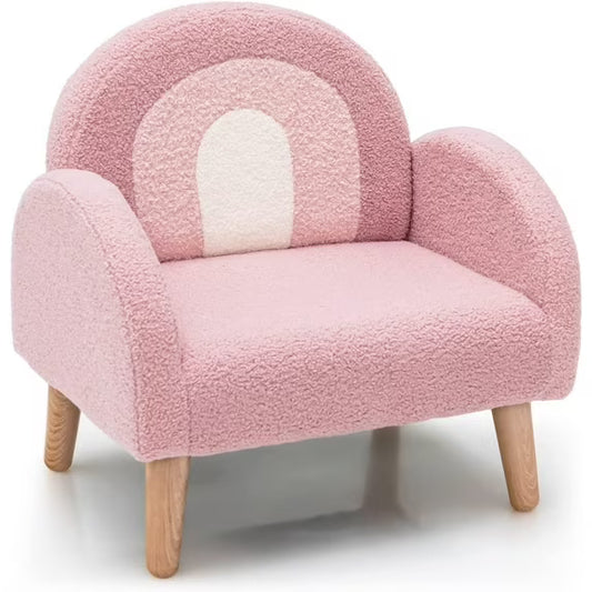 Soft Pink BlushArch Kids Armchair with Wooden LegsPlush Fabric