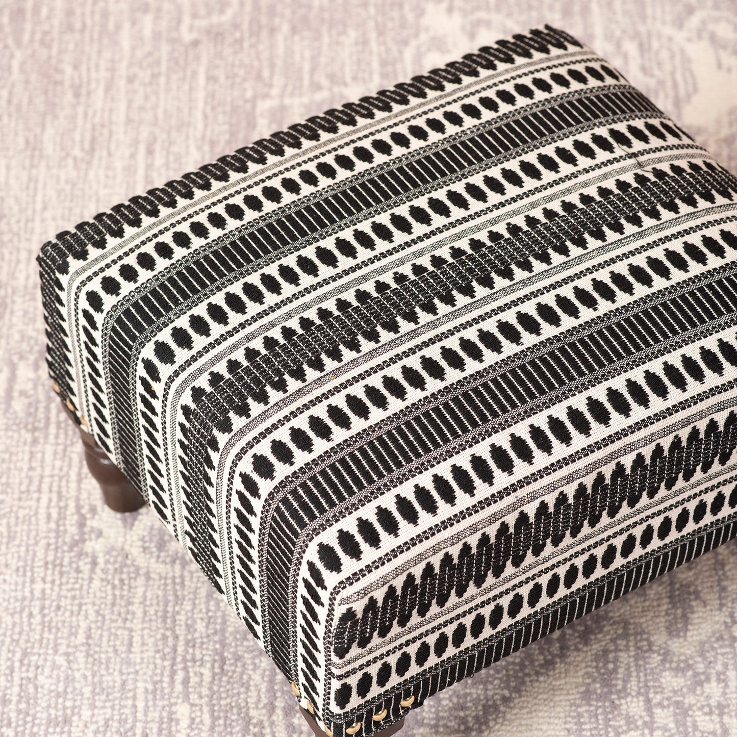 Online Best Bohemian Jacquard Wooden Footrests in Black & White Color Shop Now